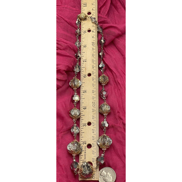 Stunning 50s VTG Vendome Graduated Crystal Beaded Necklace Gold Filigree Wrapped - Picture 5 of 6